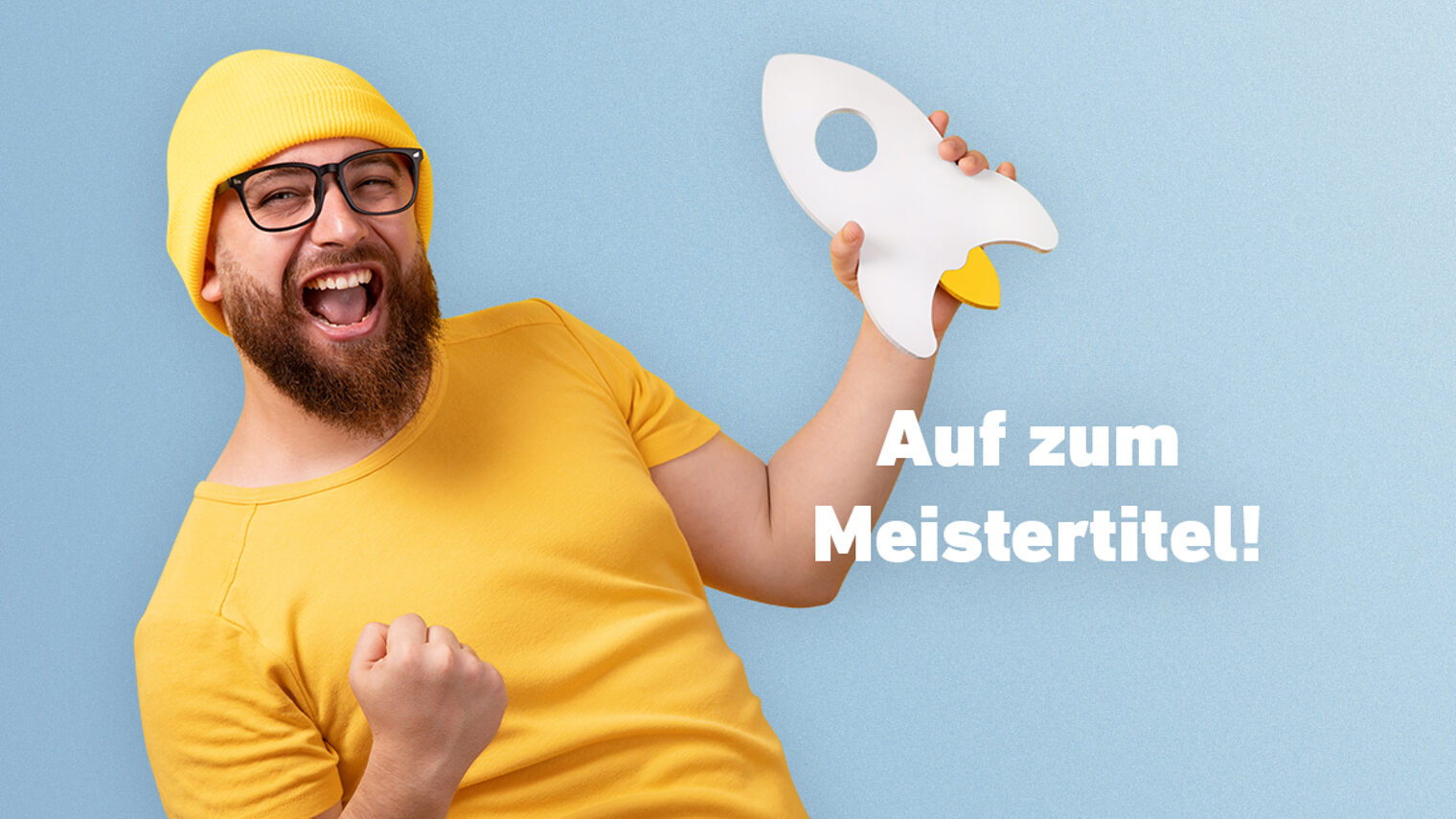 Mann hält Rakete in der Hand