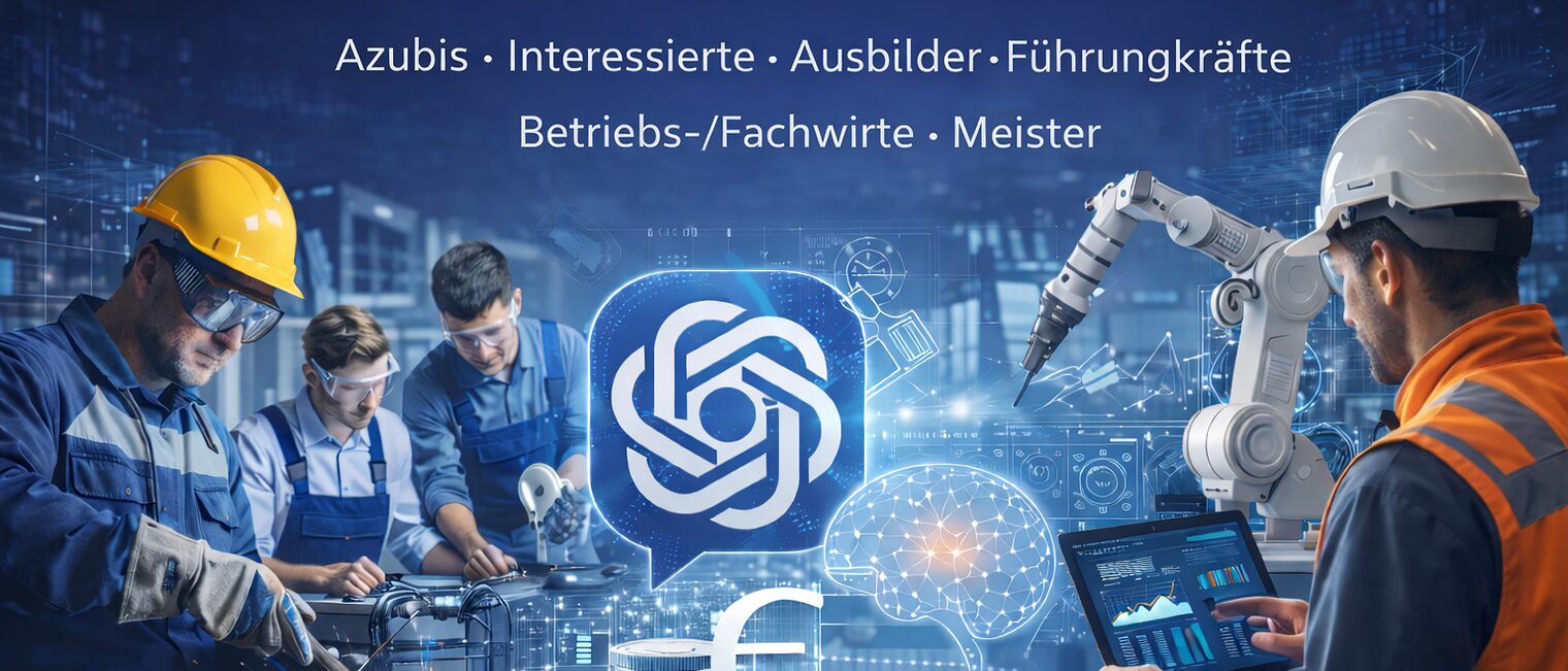 KI-Lehrgänge für Industrie und Handwerk – praxisnahe KI-Schulungen für Azubis, Ausbilder, Führungskräfte und Meister mit Einsatz von Künstlicher Intelligenz, Automatisierung und Robotik im Arbeitsalltag