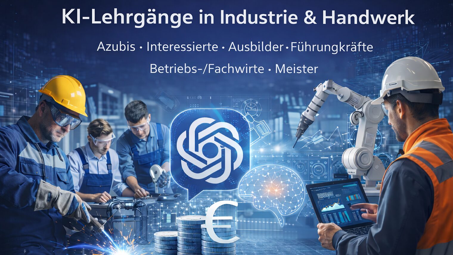 KI-Lehrgänge für Industrie und Handwerk – praxisnahe KI-Schulungen für Azubis, Ausbilder, Führungskräfte und Meister mit Einsatz von Künstlicher Intelligenz, Automatisierung und Robotik im Arbeitsalltag