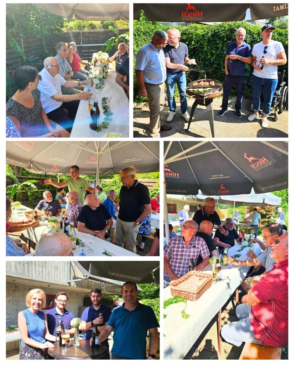Fotocollage vom BBT-Ehemaligentreffen mit Tischrunden, Grillszenen und Gruppenfotos ehemaliger Mitarbeitender