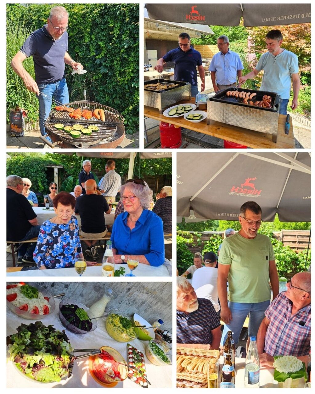 Fotocollage vom BBT-Ehemaligentreffen mit Grillstation, Salatbuffet und Gästen im Gespräch